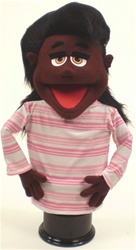 Cami is a cocoa skinned Innova puppet with black hair.