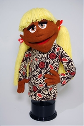 Felica is a cocoa skinned, yellow-haired 18" girl puppet.